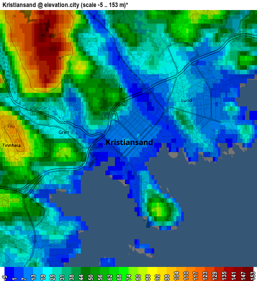 Kristiansand elevation map