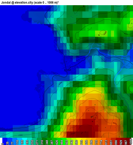 Jondal elevation map