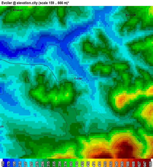 Evciler elevation map