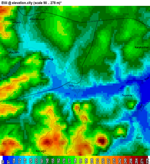 Etili elevation map