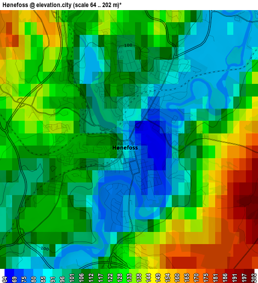 Hønefoss elevation map