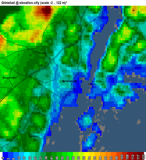 Grimstad elevation map
