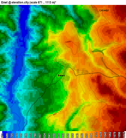 Emet elevation map