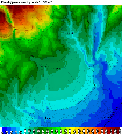 Elvanlı elevation map