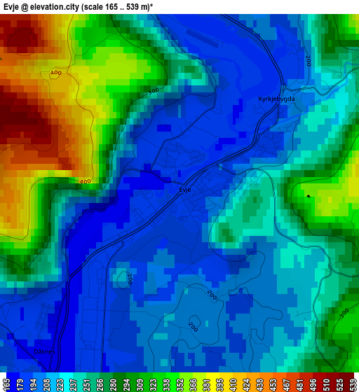 Evje elevation map