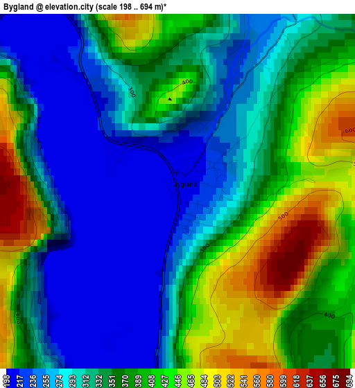 Bygland elevation map