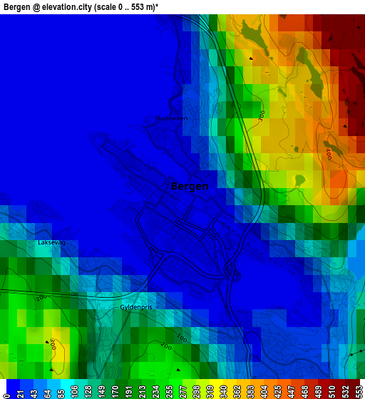 Bergen elevation map