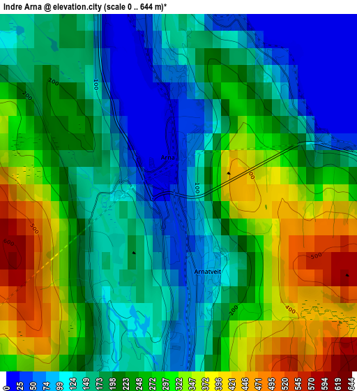 Indre Arna elevation map