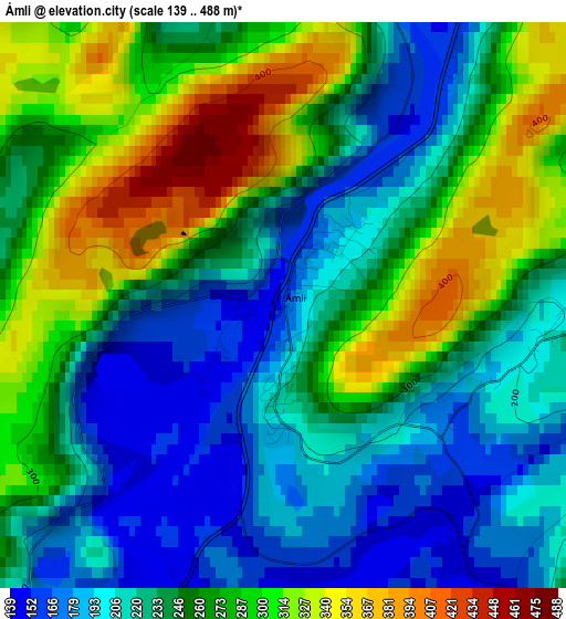 Åmli elevation map