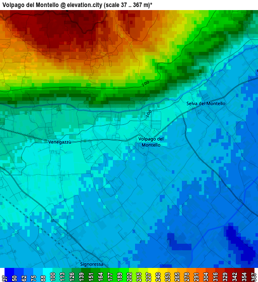 Volpago del Montello elevation map