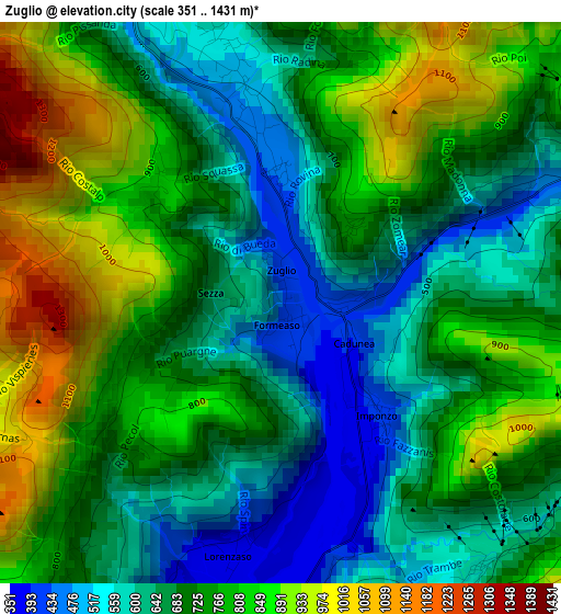 Zuglio elevation map