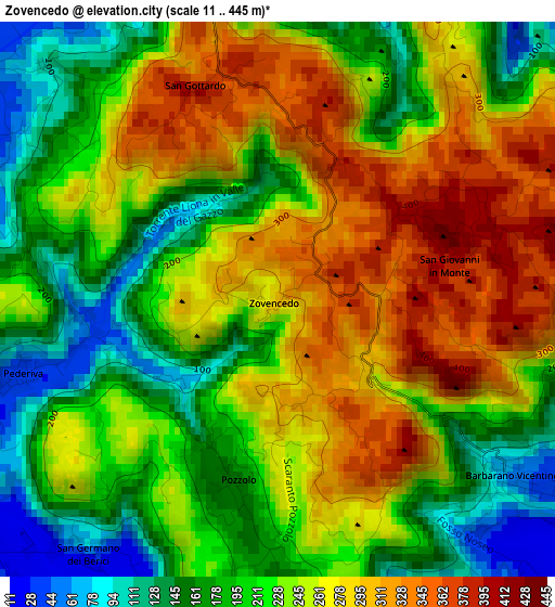 Zovencedo elevation map