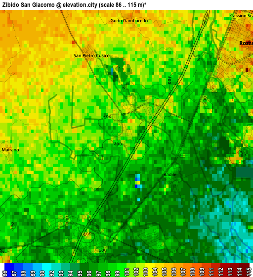 Zibido San Giacomo elevation map