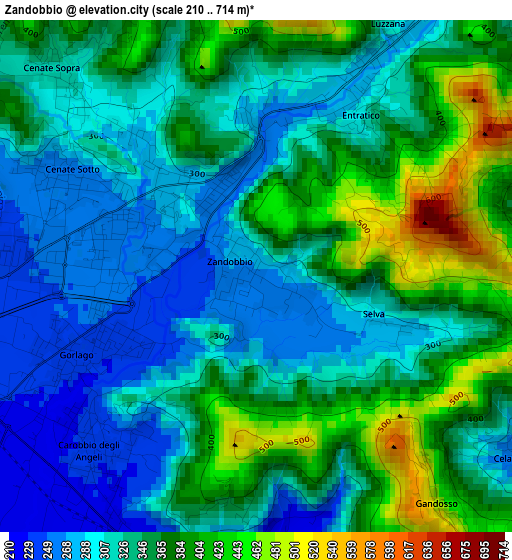 Zandobbio elevation map