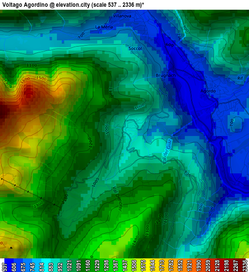 Voltago Agordino elevation map