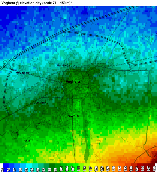 Voghera elevation map