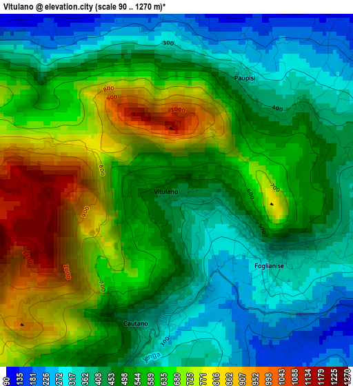 Vitulano elevation map