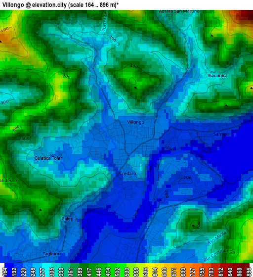 Villongo elevation map