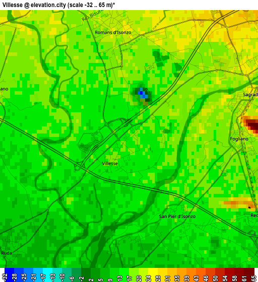 Villesse elevation map