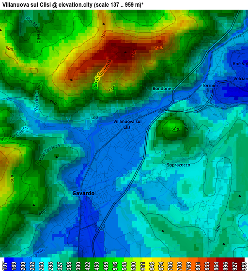 Villanuova sul Clisi elevation map