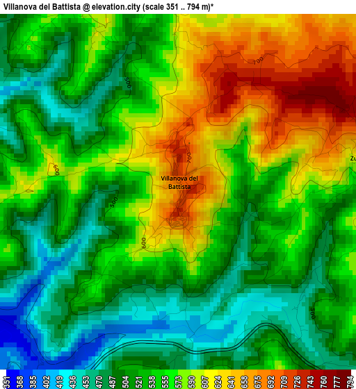 Villanova del Battista elevation map