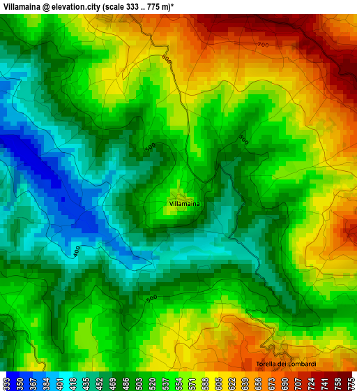 Villamaina elevation map