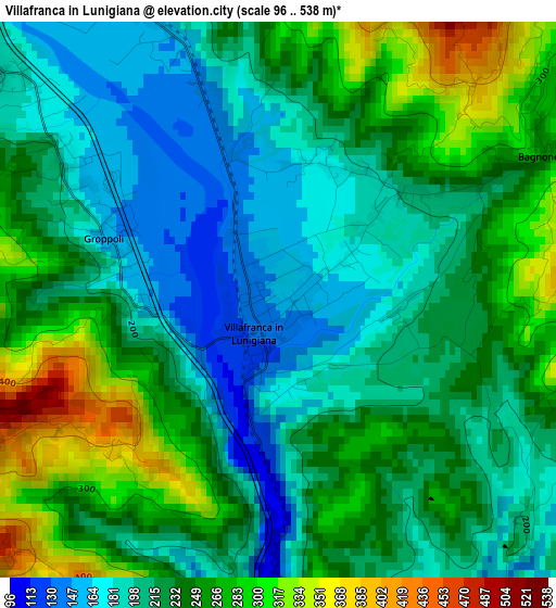 Villafranca in Lunigiana elevation map