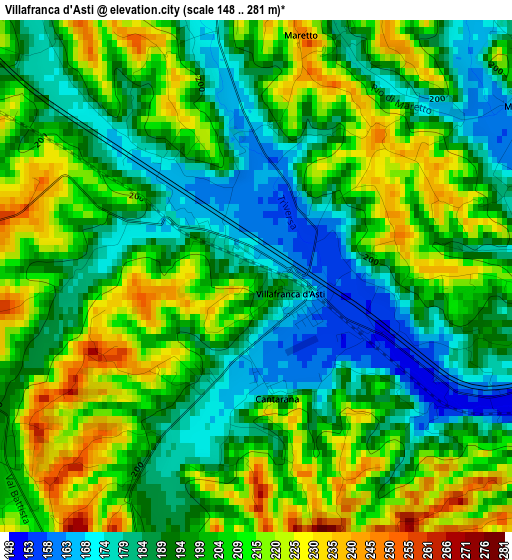 Villafranca d'Asti elevation map