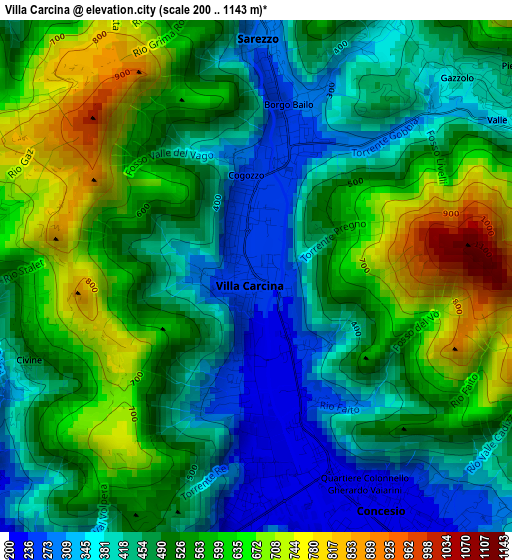 Villa Carcina elevation map