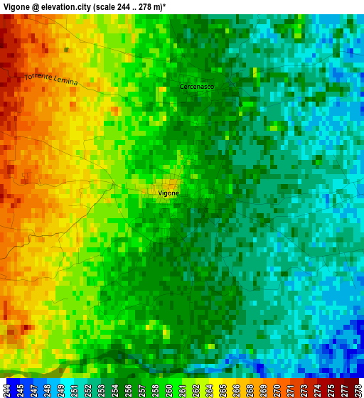 Vigone elevation map