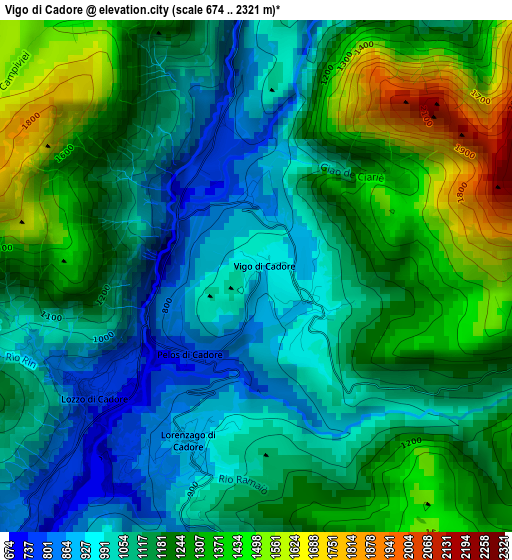 Vigo di Cadore elevation map