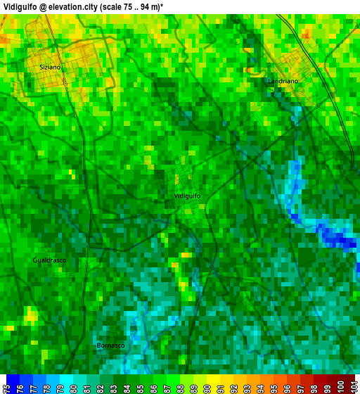 Vidigulfo elevation map