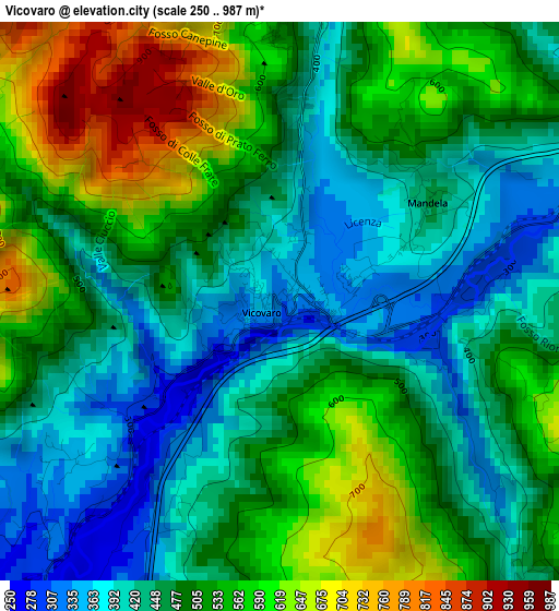 Vicovaro elevation map