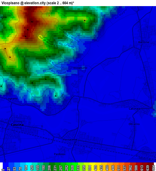 Vicopisano elevation map