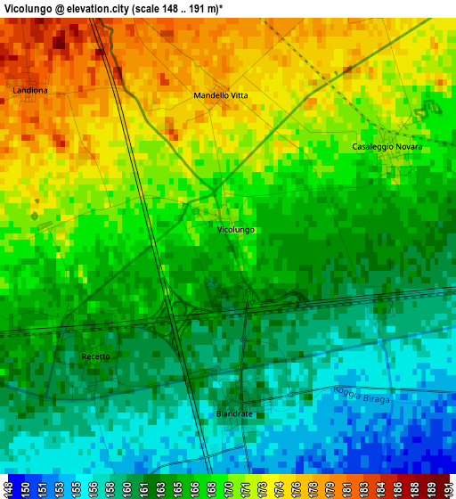 Vicolungo elevation map