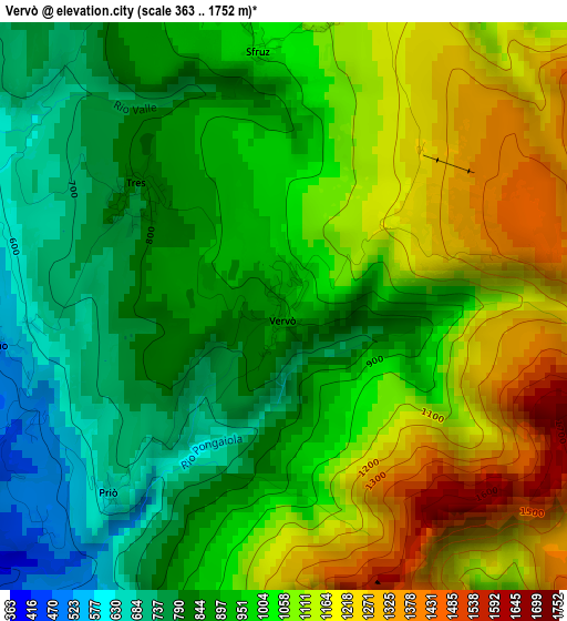 Vervò elevation map