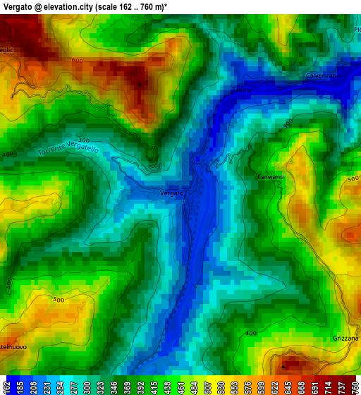 Vergato elevation map