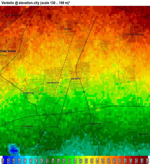 Verdello elevation map