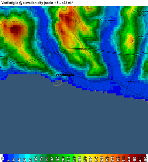 Ventimiglia elevation map