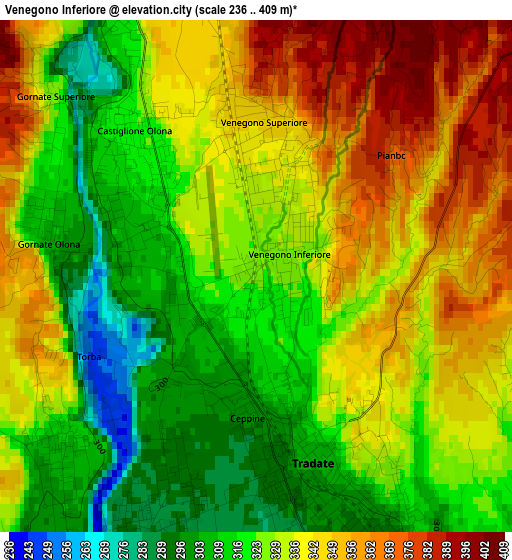 Venegono Inferiore elevation map