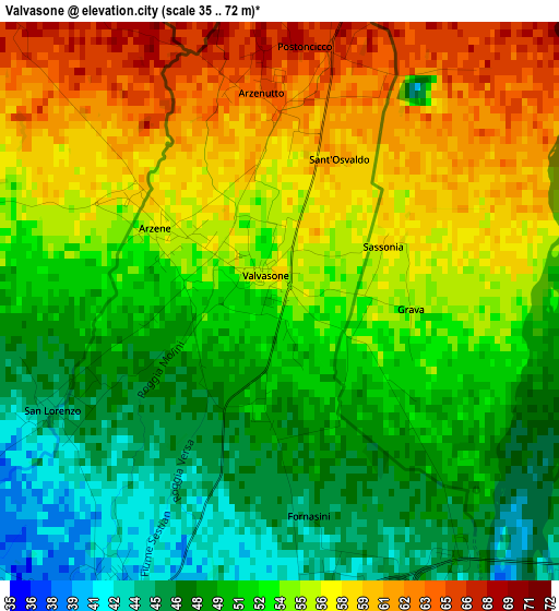 Valvasone elevation map