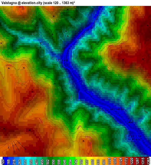 Valstagna elevation map