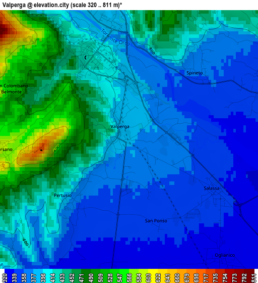 Valperga elevation map