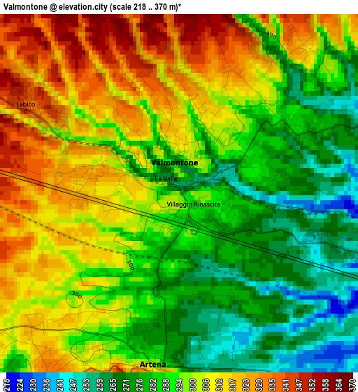 Valmontone elevation map