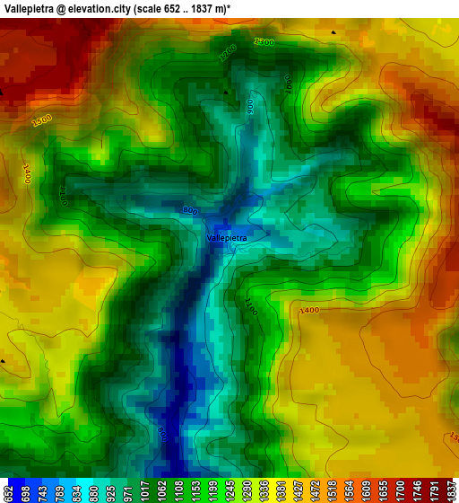 Vallepietra elevation map