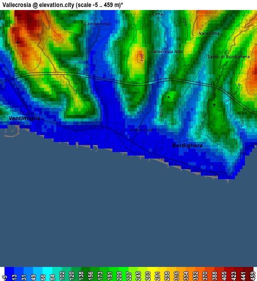 Vallecrosia elevation map