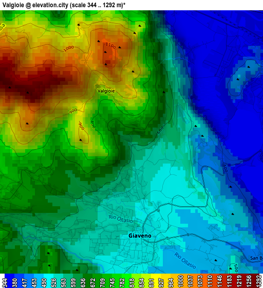 Valgioie elevation map