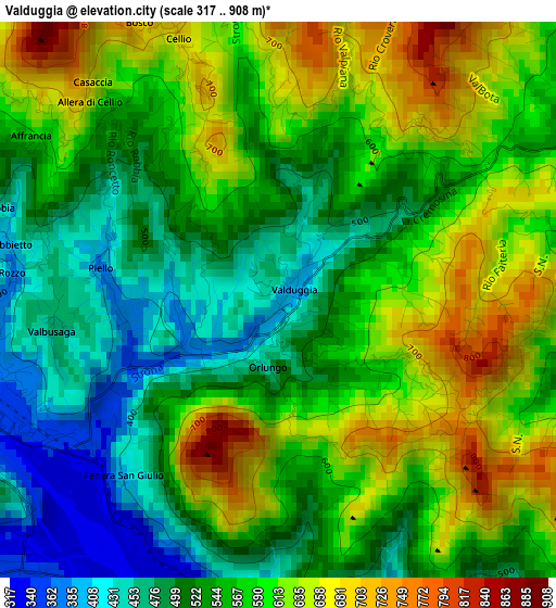 Valduggia elevation map