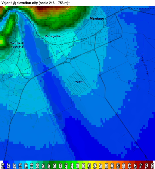 Vajont elevation map