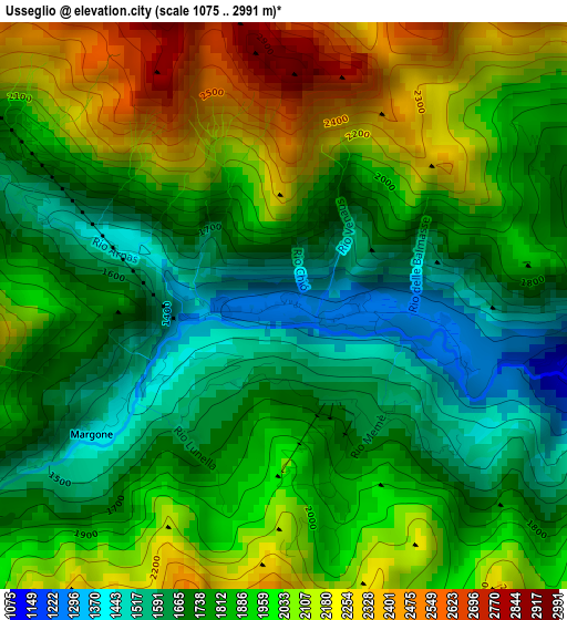 Usseglio elevation map